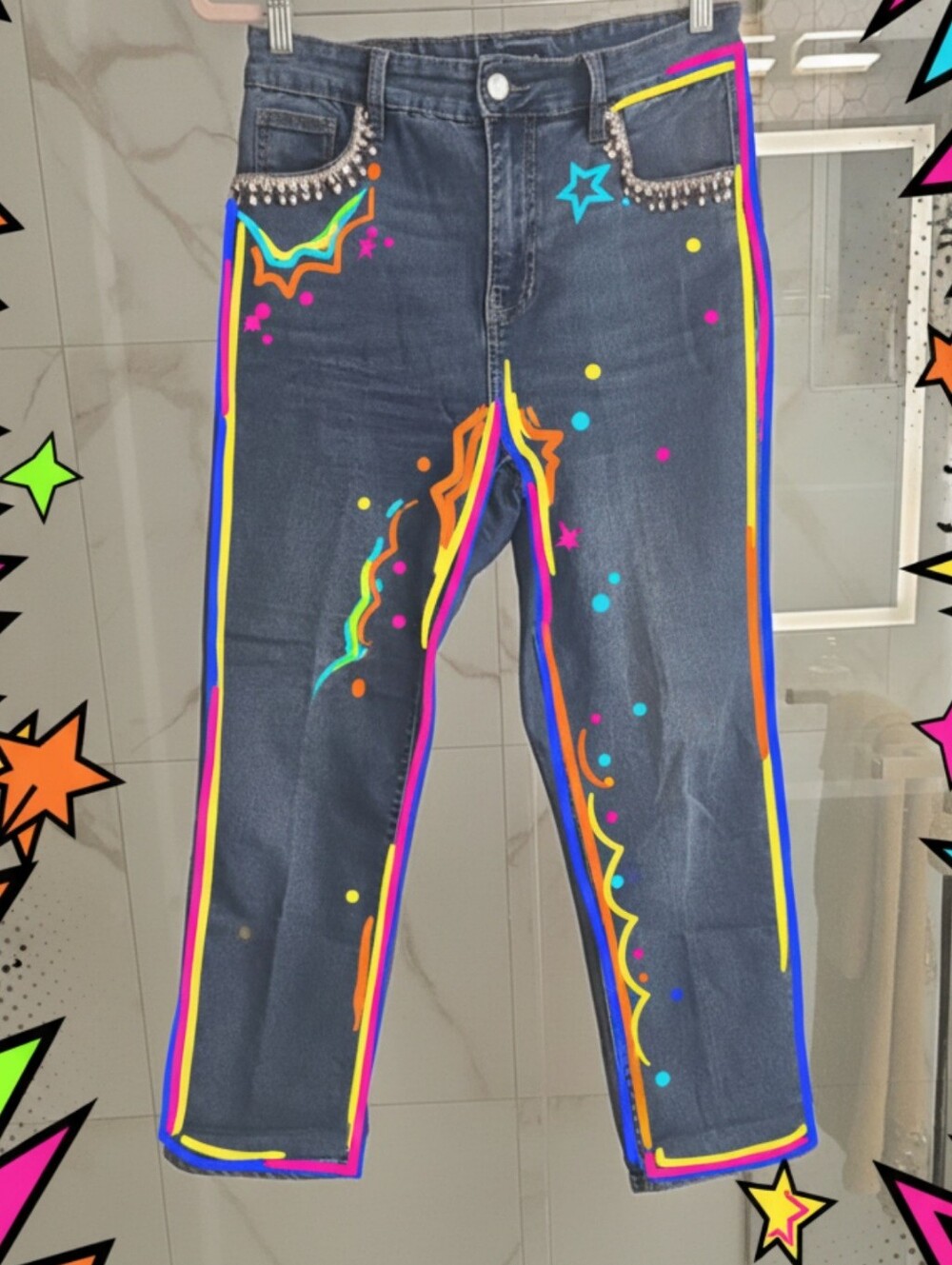 VTG Suko Jeans Y2K Rhinestone Fringe Pocket Straight Jeans Size 8 GUC Curvy